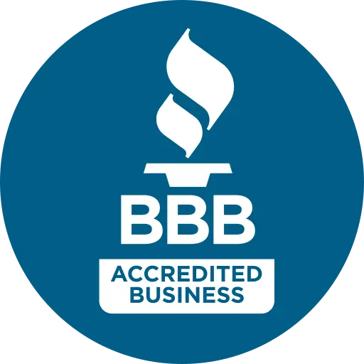 BBB Logo - a blue circle with a white flame and BBB text