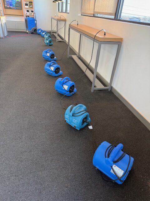 Several air movers set up in a verizon store