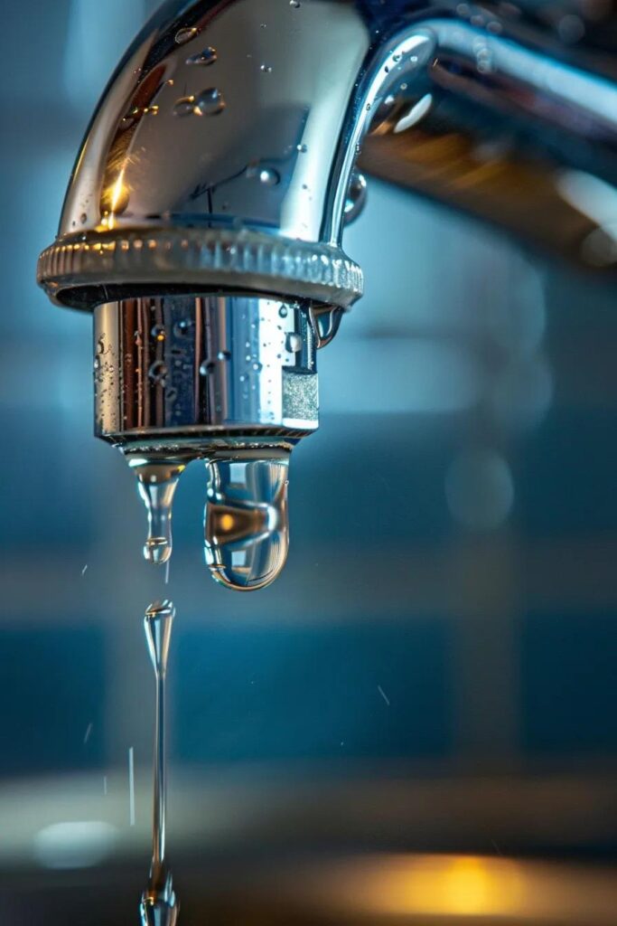 Close-up of a dripping kitchen faucet highlighting water conservation issues
