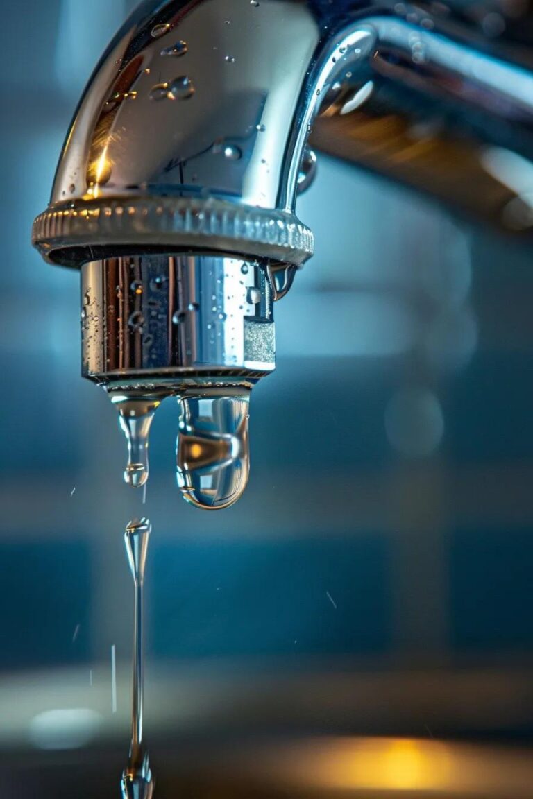 Close-up of a dripping kitchen faucet highlighting water conservation issues