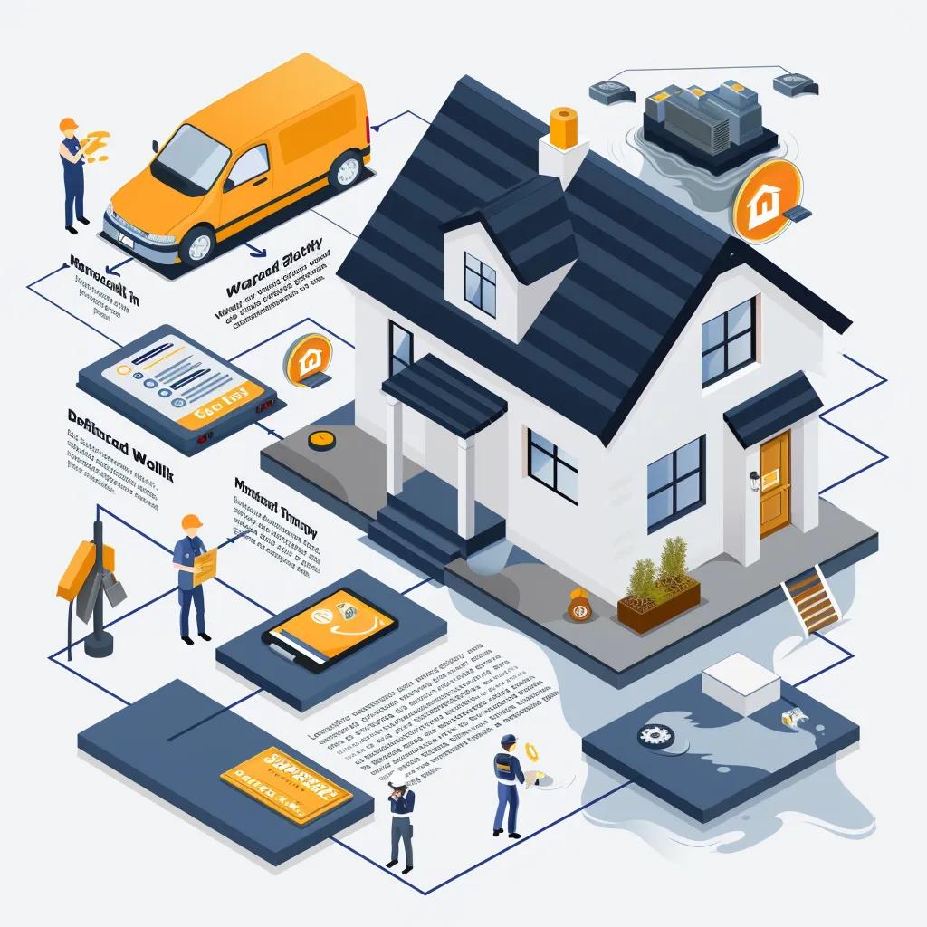 A visual representation of the water damage insurance claim process, detailing each stage with clear icons