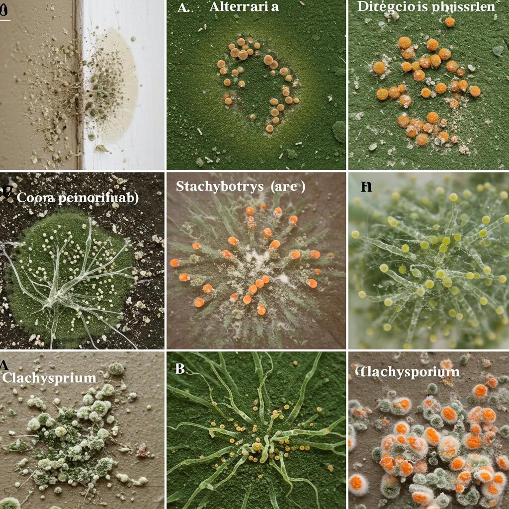 Close-up images of common mold types found in apartments, highlighting their distinct characteristics