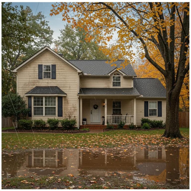 Home in Middle Tennessee showing signs of seasonal water damage with water stains and flooding