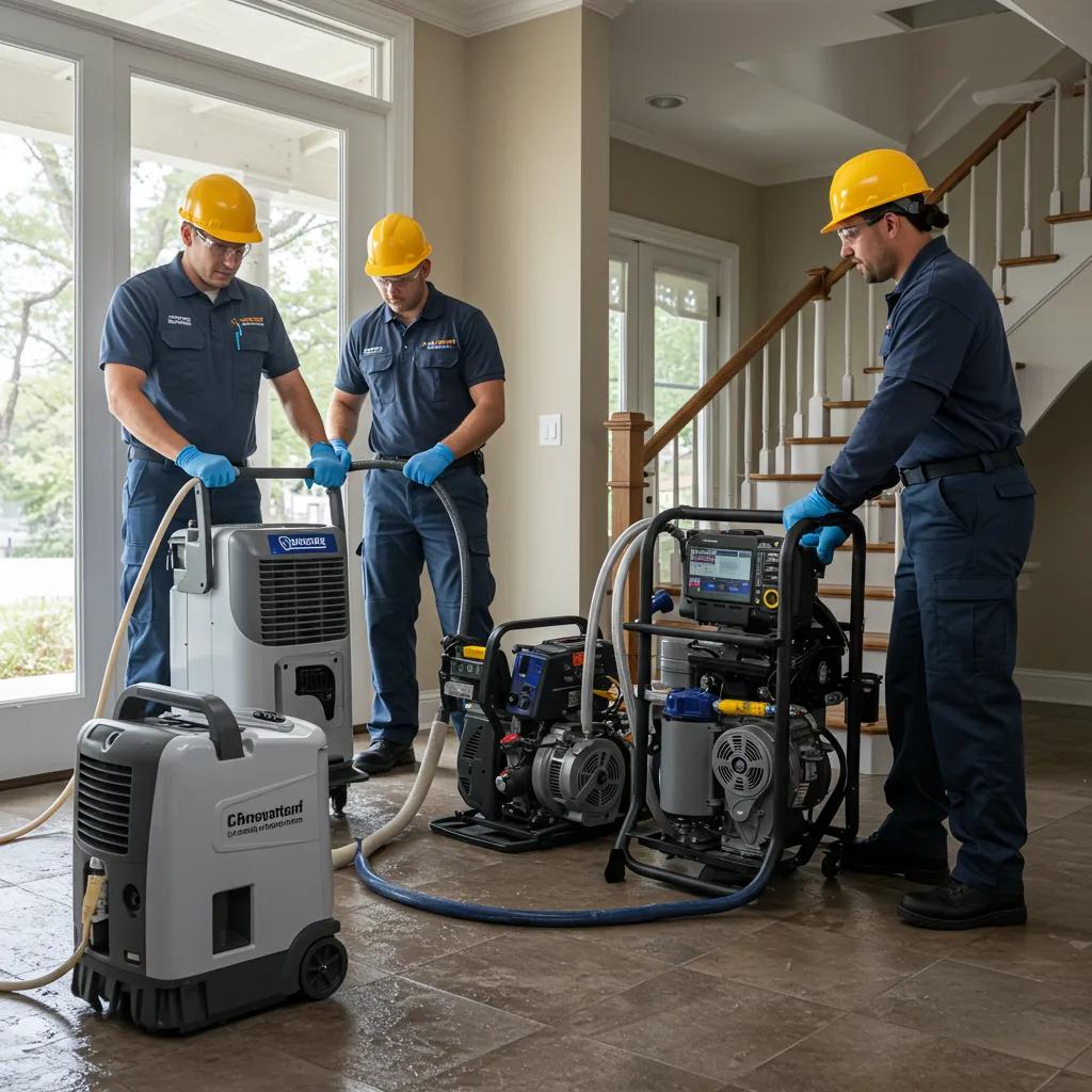 Our expert water damage restoration team working quickly in a Murfreesboro home, using advanced equipment to tackle urgent water issues.