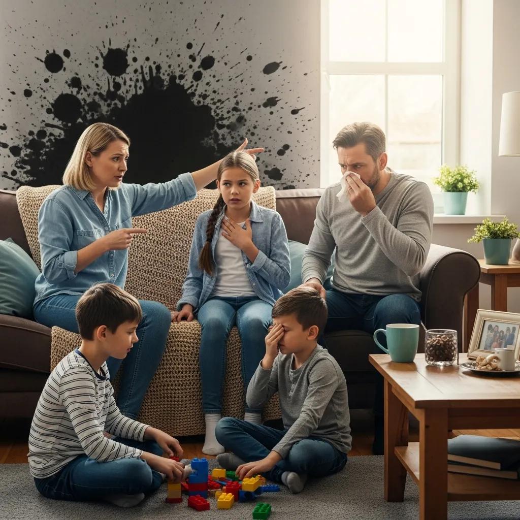 Family discussing health risks related to mold exposure in their home