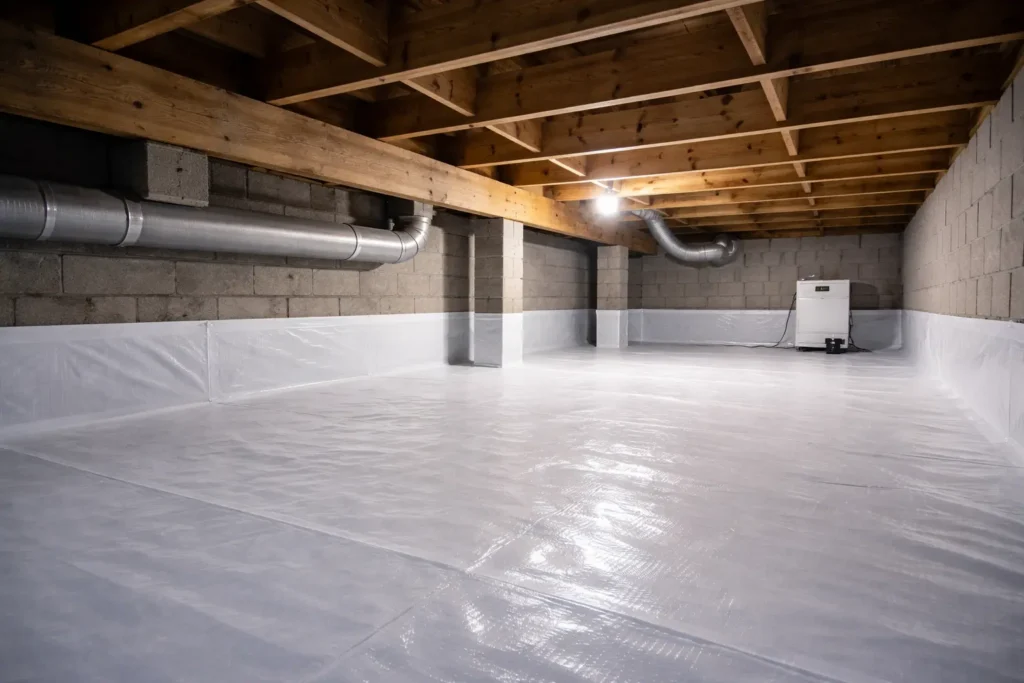 a crawlspace that has had water extraction and structural drying